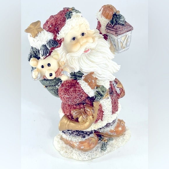 Designspirations Santa Claus Figurine 5.5” Resin Sugar Flocked Sparkling FLAW - Picture 1 of 11